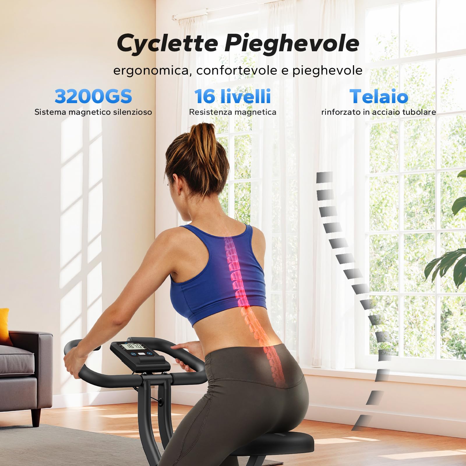 MERACH Cyclette Pieghevole da Casa, Bicicletta da Interno Silenziosa con Schermo LCD, Bici da Fitness Magnetica con Cuscino Confortevole, Salvaspazio, per l’Allenamento Cardio, Capacità Max 136KG