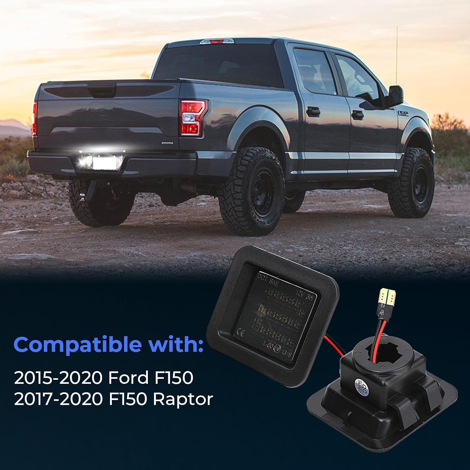 LED License Plate Lights Assembly Compatible with 2015 2016 2017 2018 2019 2020 F150 Tag Light Lamp Smoke Lens 6000K White, Pack of 2