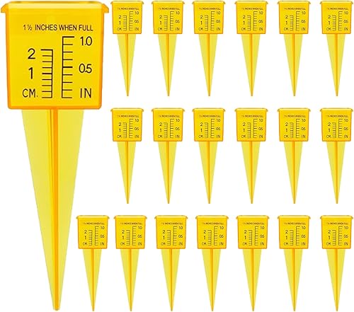 Yowmina 20 medidores de lluvia, medidor de rociador transparente, medidor de agua reutilizable para jardín, herramienta de medición de agua al aire