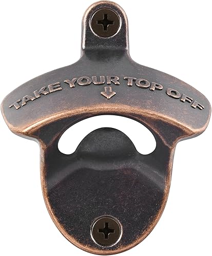 Abridor de botellas de moda antiguo montado en la pared del abrebotellas de cobre antiguo montado en cobre