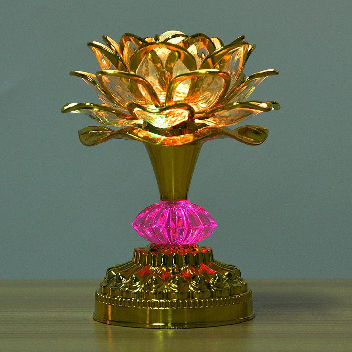 Oumefar Lotus Buddhist Lights LED Multi-Color Buddhist Lotus Lamp with 13 Different Buddhist Songs Prayer Faith US Plug(Golden) Lamp
