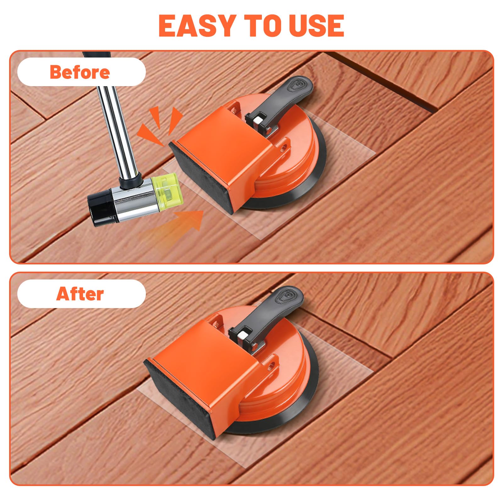 Outil de réparation d'écart de sol stratifié – avec ventouse parquet, 2 maillets en caoutchouc, 10 coussinets adhésifs réutilisables – Set robuste pour joints de sol en vinyle et parquet