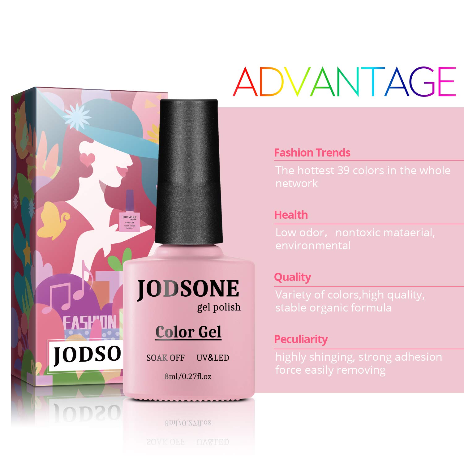 JODSONE 42 Pcs Gel Nail Polish Kit, 39 Colors Gel Polish Soak Off Gel Nail Kit with Glossy and Matte Gel Top Coat Base Coat 8ml Each Bottle Gel Nail Kit Beautiful Box Suitable For Gifts : Beauty & Personal Care