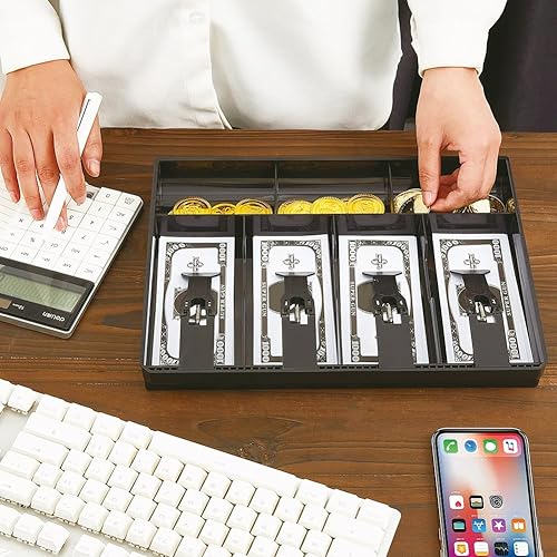 Miniatura 7 de Bandeja de efectivo, cajón de efectivo de cuatro rejillas, 4 billetes, 3 ranuras para monedas, bandeja para monedas, cajero, caja fuerte de