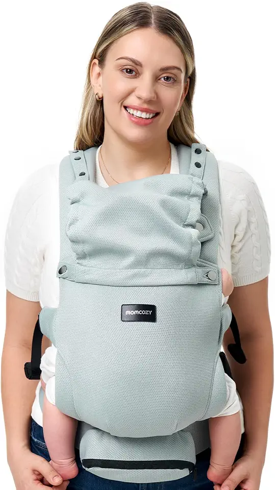 Momcozy Newborn Baby Carrier - Ergonomic, Cozy and Lightweight Carrier for 7-24lbs, Adjustable Neck Support with Sunshield, Breathable Airmesh Perfect for Summer Outing, Silver Grey