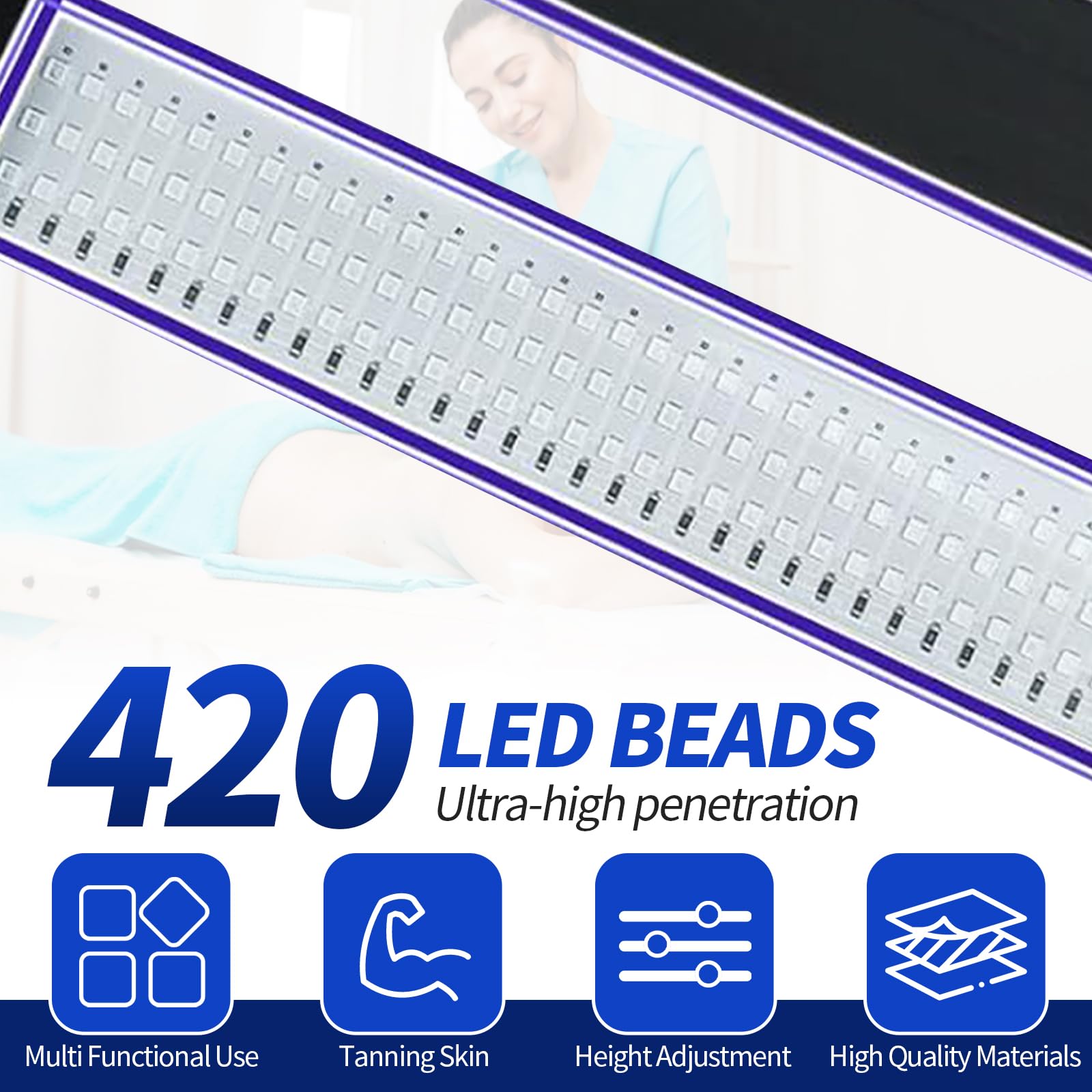 Solarium Für Zuhause 460NM 490NM Bräunungslampe 60W Blaues Licht Doppelte Halterung Gesichtsbräuner 432 LEDs