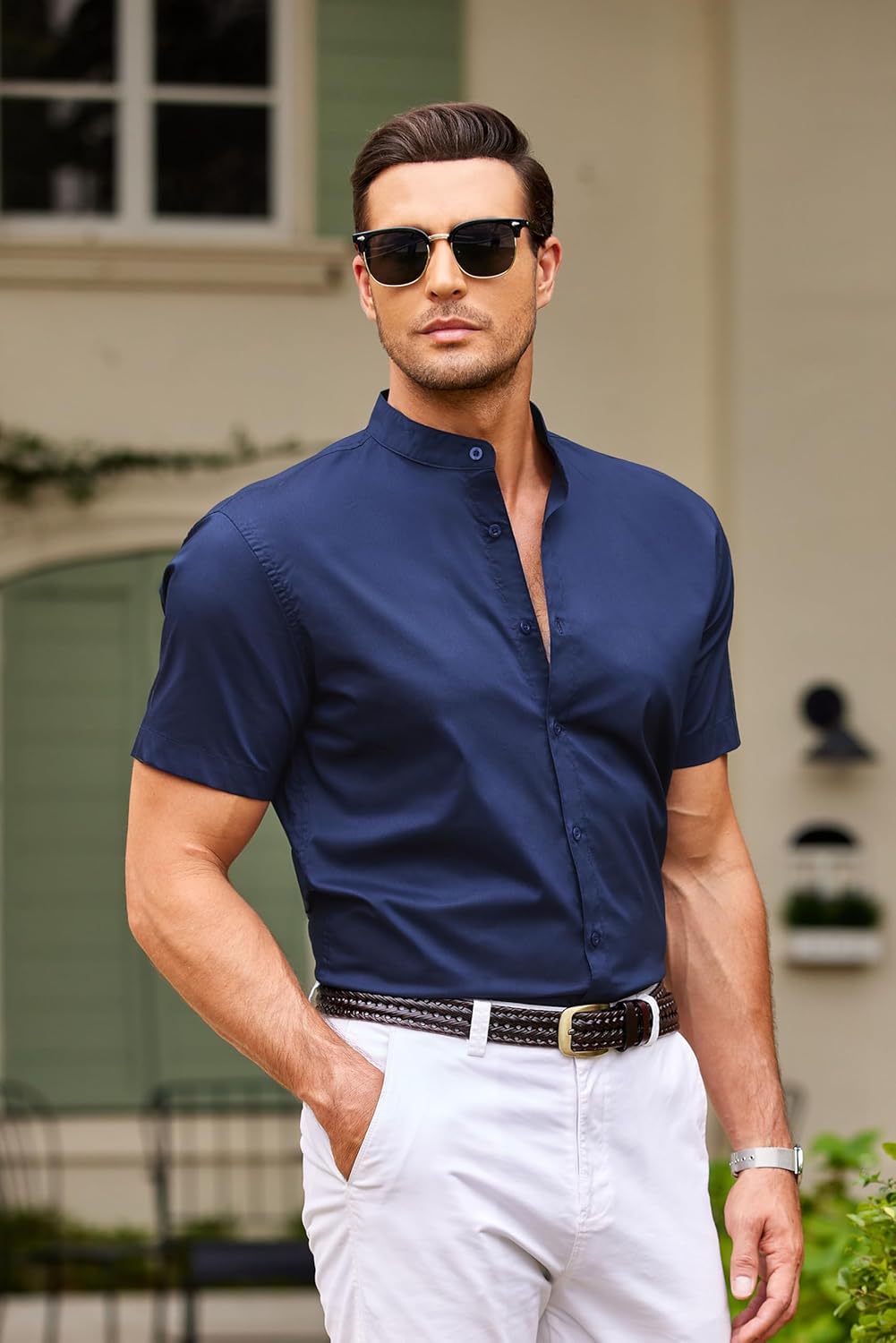 COOFANDY Muscle Fit Dress Shirts for Men Banded Collar Casual Button Down Shirts - Image 2