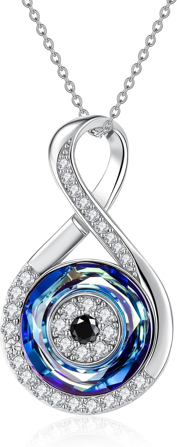 SNOWELLE Evil Eye Necklace 925 Sterling Silver Evil Eye Infinity Protection Pendant Good Luck Jewelry Gifts for Women