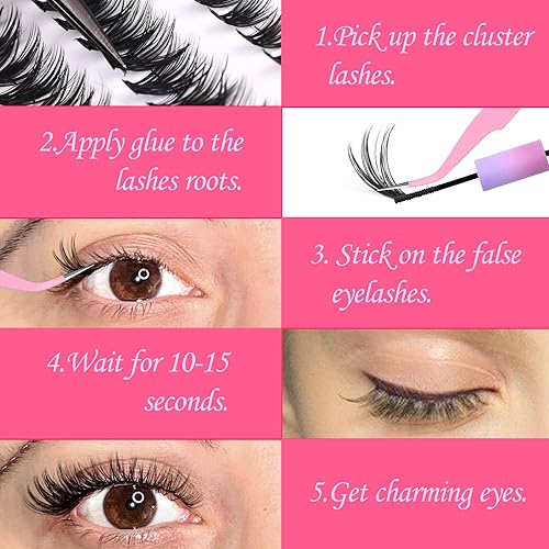 Miniatura 4 de Kit de extensiones de pestañas para bricolaje, pestañas de visón finas, racimos de pestañas de 0.39 a 0.78 pulgadas, 40D 50D, pestañas individuales