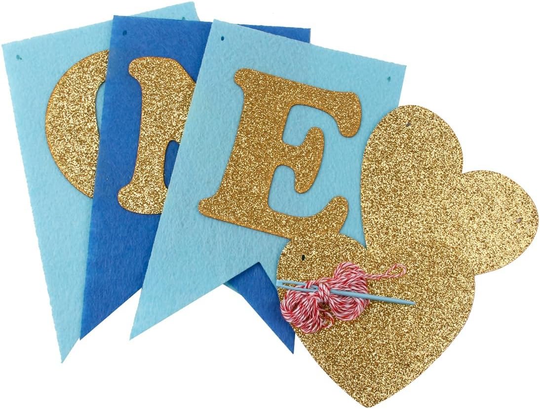 DIY One Highchair Banner First Birthday Banner Sign Decoration, Blue 1st Happy Birthday High Chair Banners for Babies Photo Prop Party Decoration Indoor Outdoor