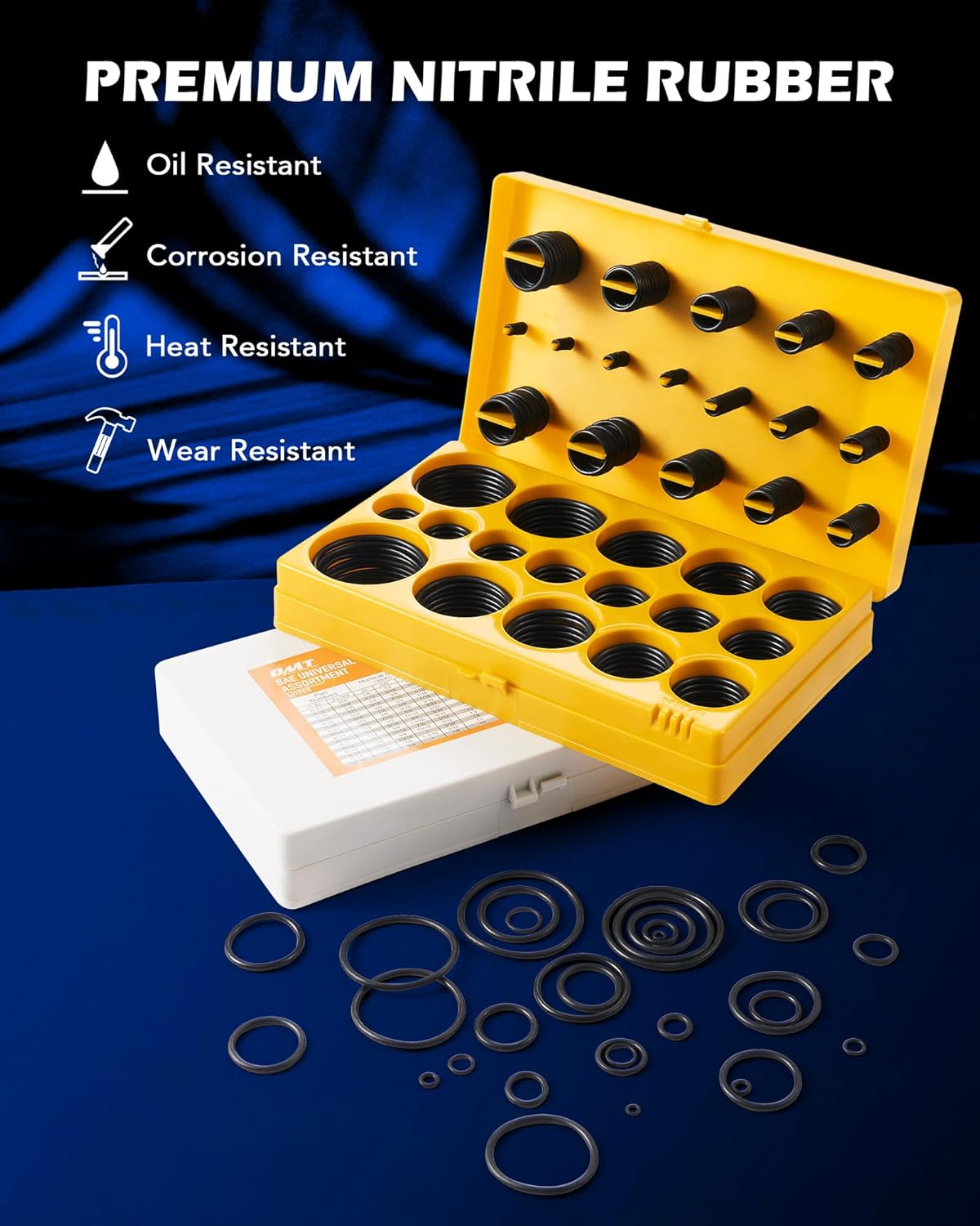 Orion Motor Tech 826-Piece O Ring Assortment Kit, 32 Sizes, SAE & Metric O Rings for Plumbing, Automotive & Faucet Repair - Nitrile Rubber Rings with Picks & Hooks, 2 Cases