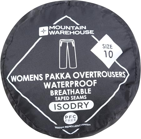 Mountain Warehouse Pakka Womens Waterproof Over Trousers | Lightweight IsoDry Ladies Rain Pants, Easy to Pack Packaway Bag, Hook & Loop Ankle Opening Ease of Use, For Hiking & Walking