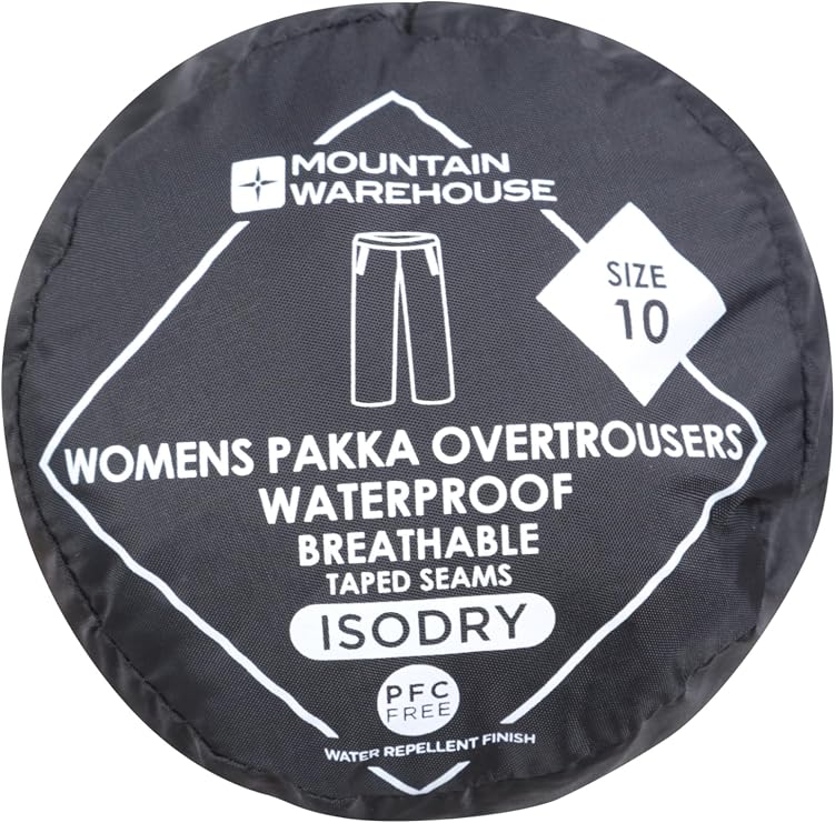 Mountain Warehouse Pakka Womens Waterproof Over Trousers | Lightweight IsoDry Ladies Rain Pants, Easy to Pack Packaway Bag, Hook & Loop Ankle Opening Ease of Use, For Hiking & Walking