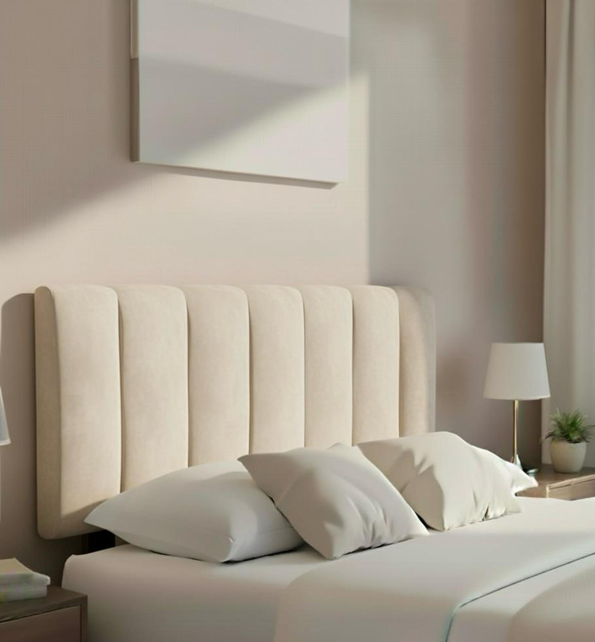 Hannah Portland Velvet Headboard, Plush Lined Design for Divan Beds, Luxury Bedroom and Hotel Furniture Height 20inch (Cream, Double 4ft 6inch)