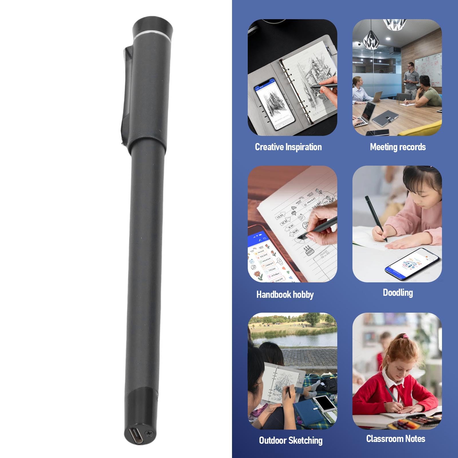 Topiky Smart Pen Notebook Set, 5.0 Stylo Numérique avec 360 ° Angle D'écriture en Temps Réel OCR Reconnaissance de Texte, pour iOS Étude Dessin Prise de Notes (Patchwork Gris Noir)