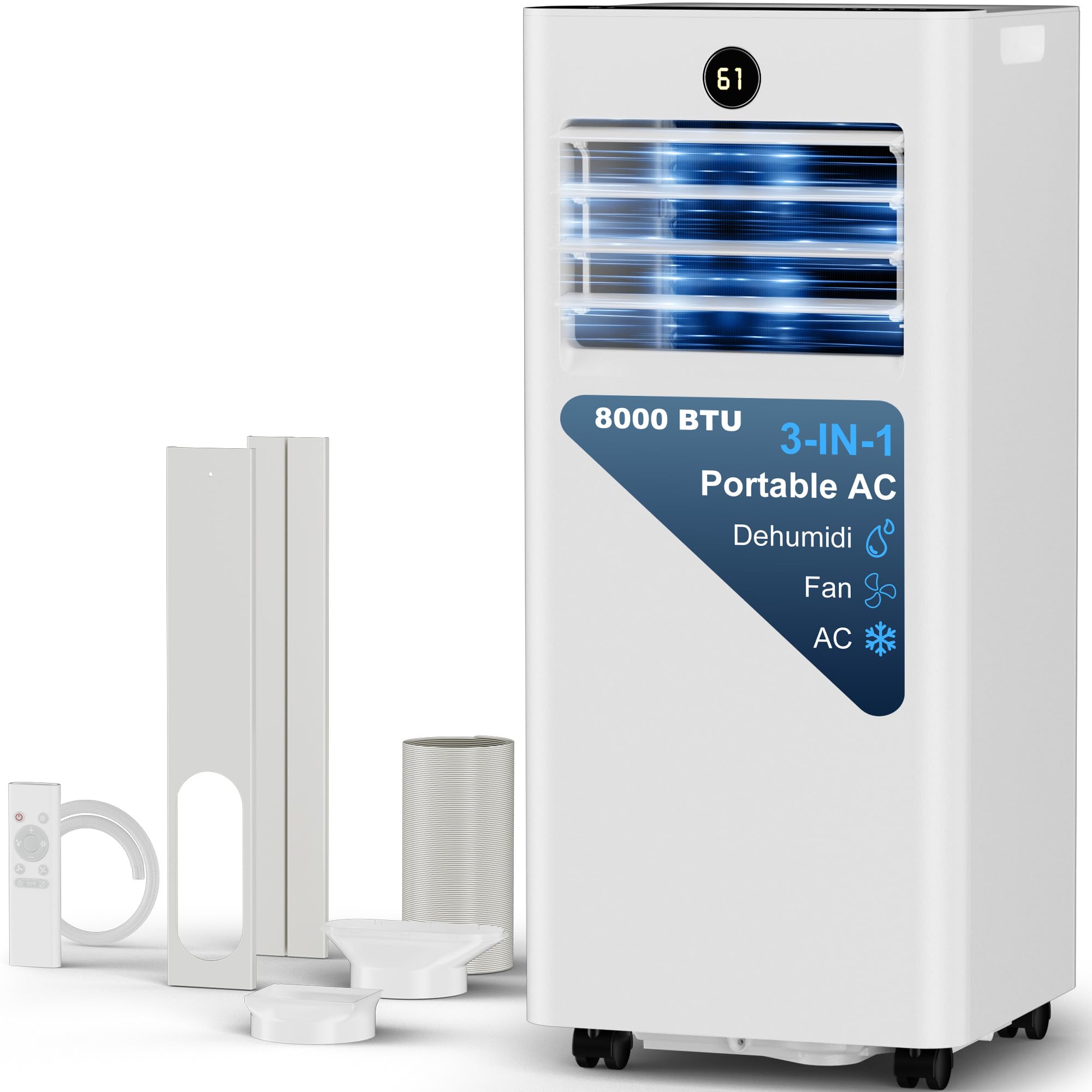 AKIRES Portable Air Conditioners,8,000 BTU Air Conditioner for Bedroom with Remote Control,Portable AC Unit With Fan & Dehumidifier,Cools Up To 350 Sq.Ft For Large Room With 24H Timer And Sleep Mode