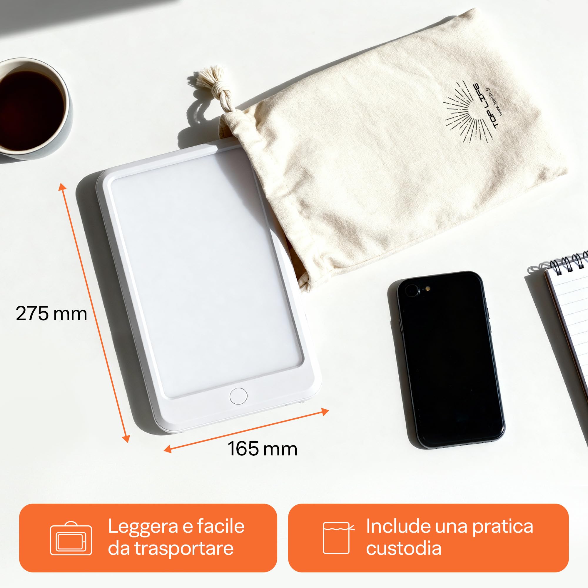 Top Life Lampada per Terapia della Luce 15000 lux - Dispositivo Potente per il Buon Umore - Regolabile a 3 Intensità (6 000, 10 000, 15 000)