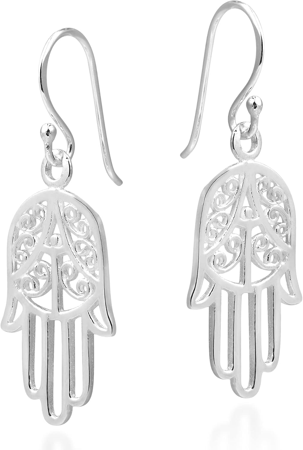 AeraVida Hand of Hamsa Ethereal Swirls .925 Sterling Silver Dangle Earrings | Sterling Silver Dangle Earrings