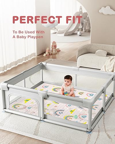 Miniatura 2 de WONDAY Alfombra de juego suave y no tóxica para corralito, tapete plegable de arcoíris para niños de 50 x 50 pulgadas para bebés de 6 a 12 meses,