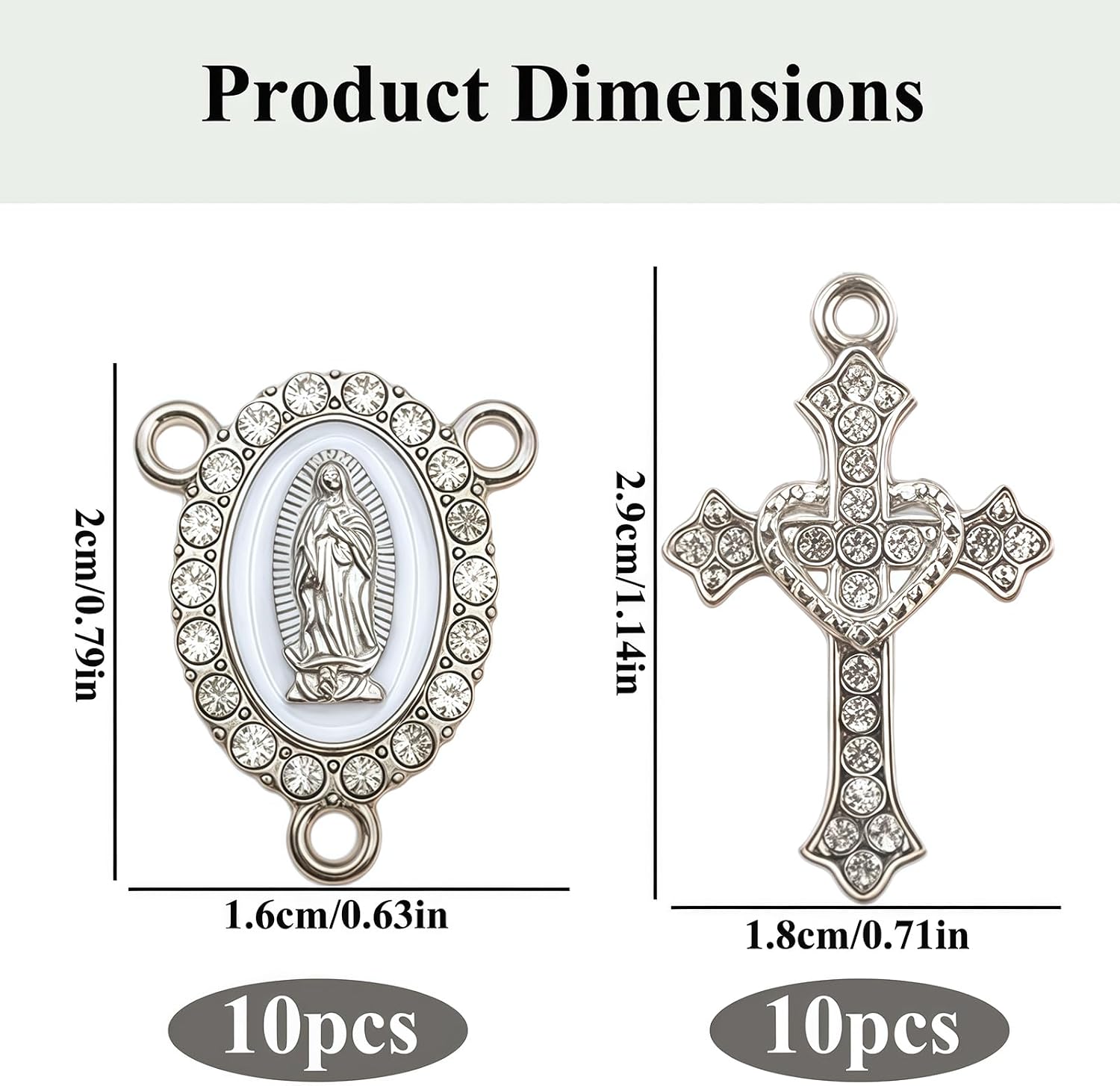 20Pcs Rosary Cross Bracelet Charms and Center Miraculous Medal Charm,Silver Cross Crucifix Pendants,DIY Jewelry Making Set,Oval Chandelier Links for Rosary Necklace Bracelet Keychain Making Supplies