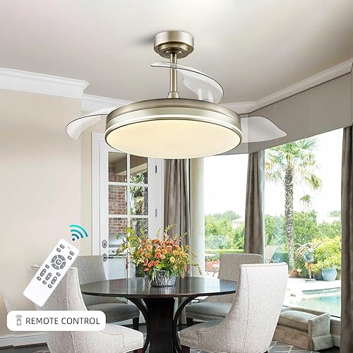 Miniatura 6 de Ventiladores de techo de 42 pulgadas con luces con control remoto regulable con motor reversible y 3 cuchillas retráctiles 300040006000K (bronce)