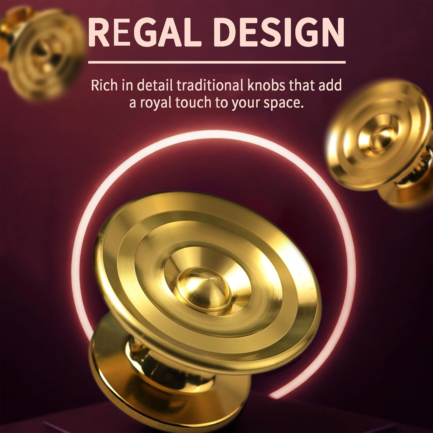 4 Pack Solid Brass Gold Sunburst Cabinet Knobs, 1.65-Inch Oversized Round Drawer Pulls, Modern Dresser Handles for Bathroom Vanity, Kitchen, Cupboard and Furniture Hardware, Brushed Brass Finish