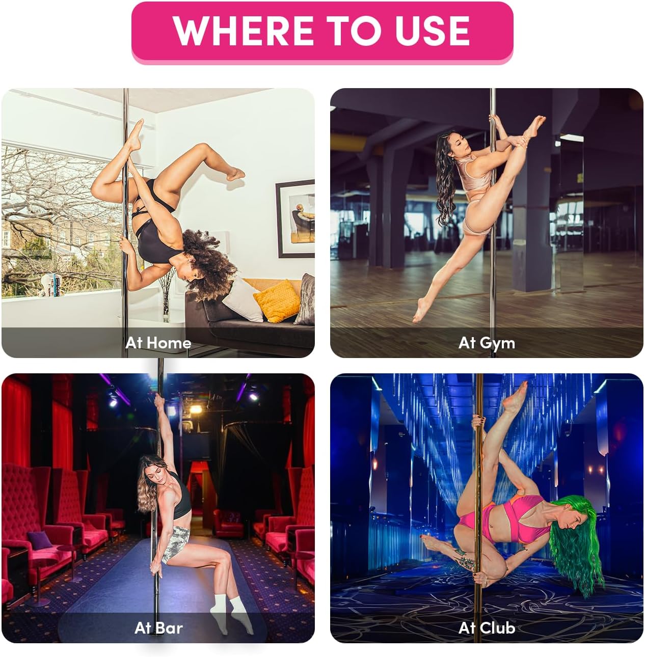 Dance Pole for Home - Static (Non-Spinning), Portable & Adjustable Fitness Pole (Sport) [DVD + Mighty Grip Powder + Access to TV Membership