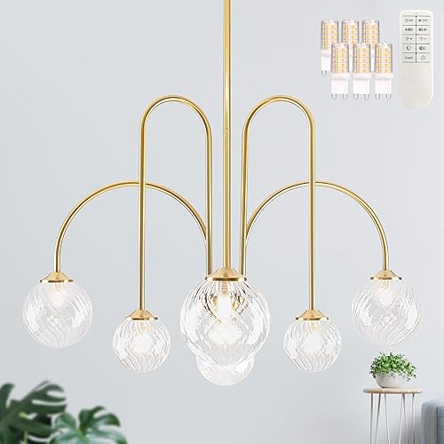 Miniatura 14 de Candelabro Sputnik de níquel con 8 luces colgantes de globo de 38.5", lámpara Sputnik moderna con pantalla de globo de vidrio esmerilado, lámpara