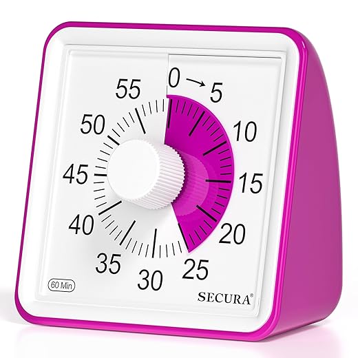 Secura 60-Minute Visual Timer, Classroom Classroom Timer, Countdown Timer for Kids and Adults, Time Management Tool for Teaching (Violet & Violet)