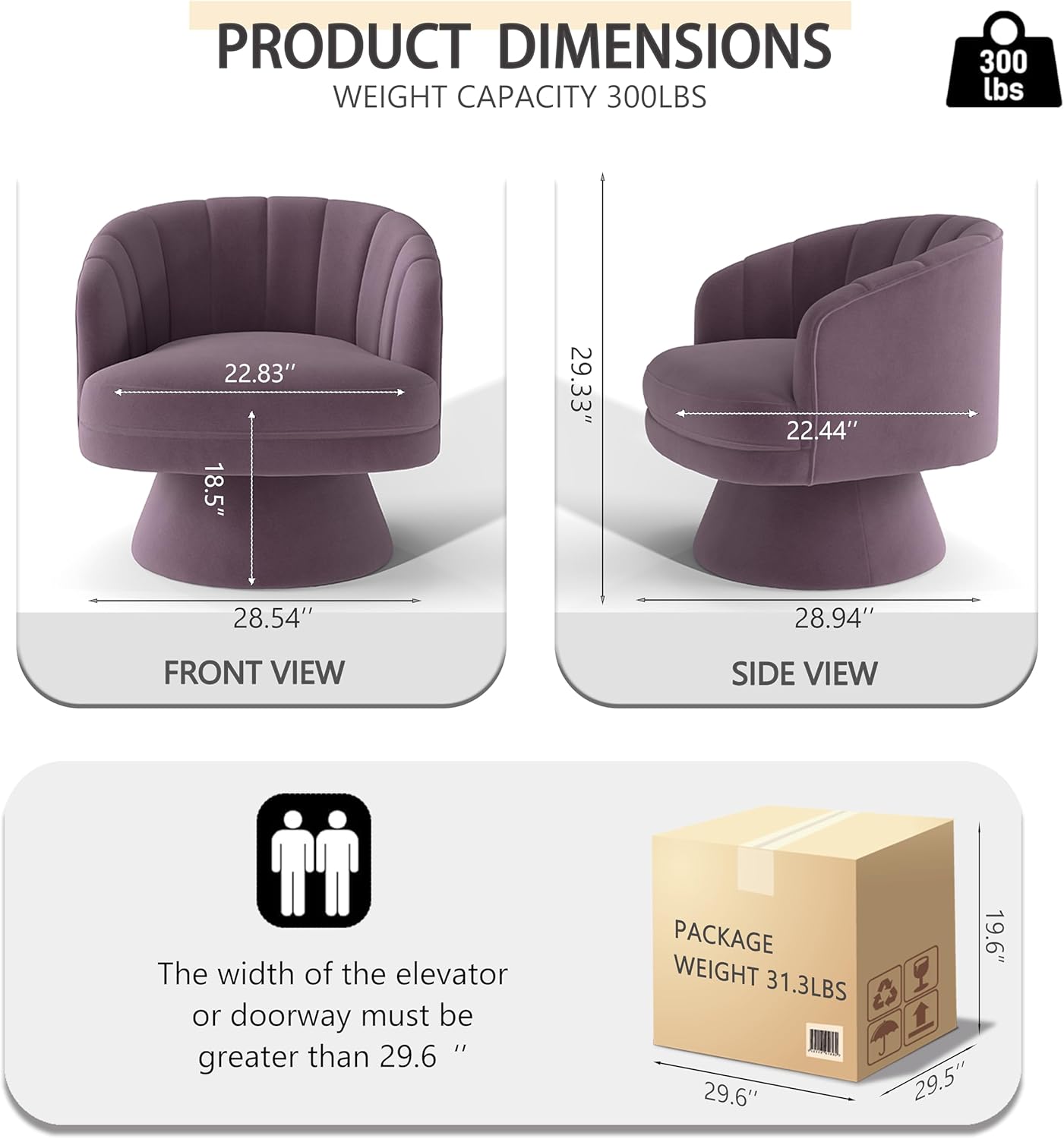 Swivel Accent Chair Set of 2,Upholstered Velvet 360° Swivel Barrel Chair for Living Room Overstuffed Bouncle Reading Chair Round Armchair for Bedroom,Vanity,Office (Purple)