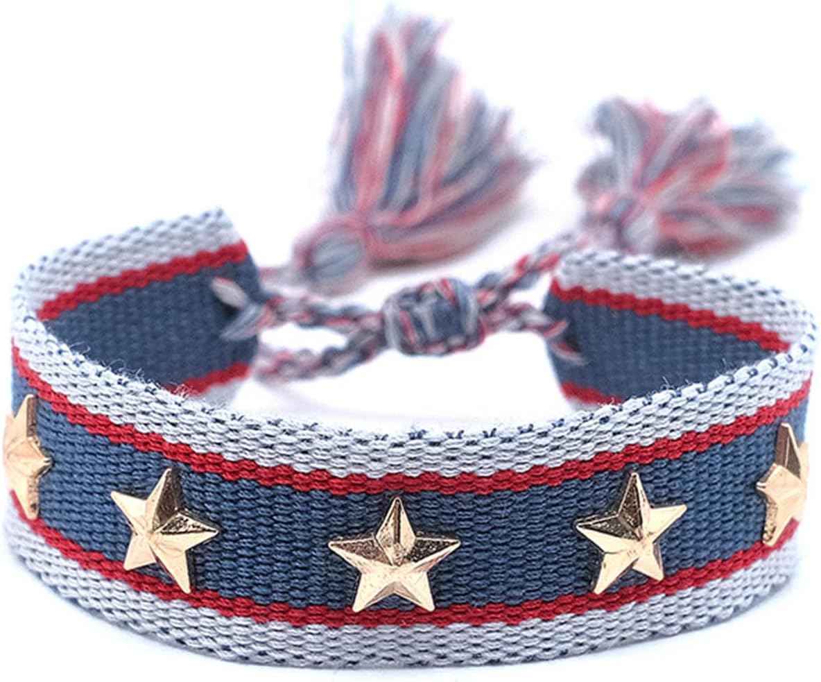 NUEAYMS Handmade Bohemian Bracelet Woven Bangle with Heart/Star Rivets Charm Fashionable Wrist Strap Jewelry for Women - Image 3