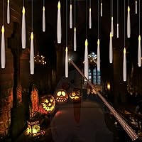 Vista 7 de Leejec 10 Piezas de Velas Flotantes de 10.8", Control Remoto de Varita Mágica con Temporizador de 6/18H, Decoraciones de Halloween, Velas Cónicas