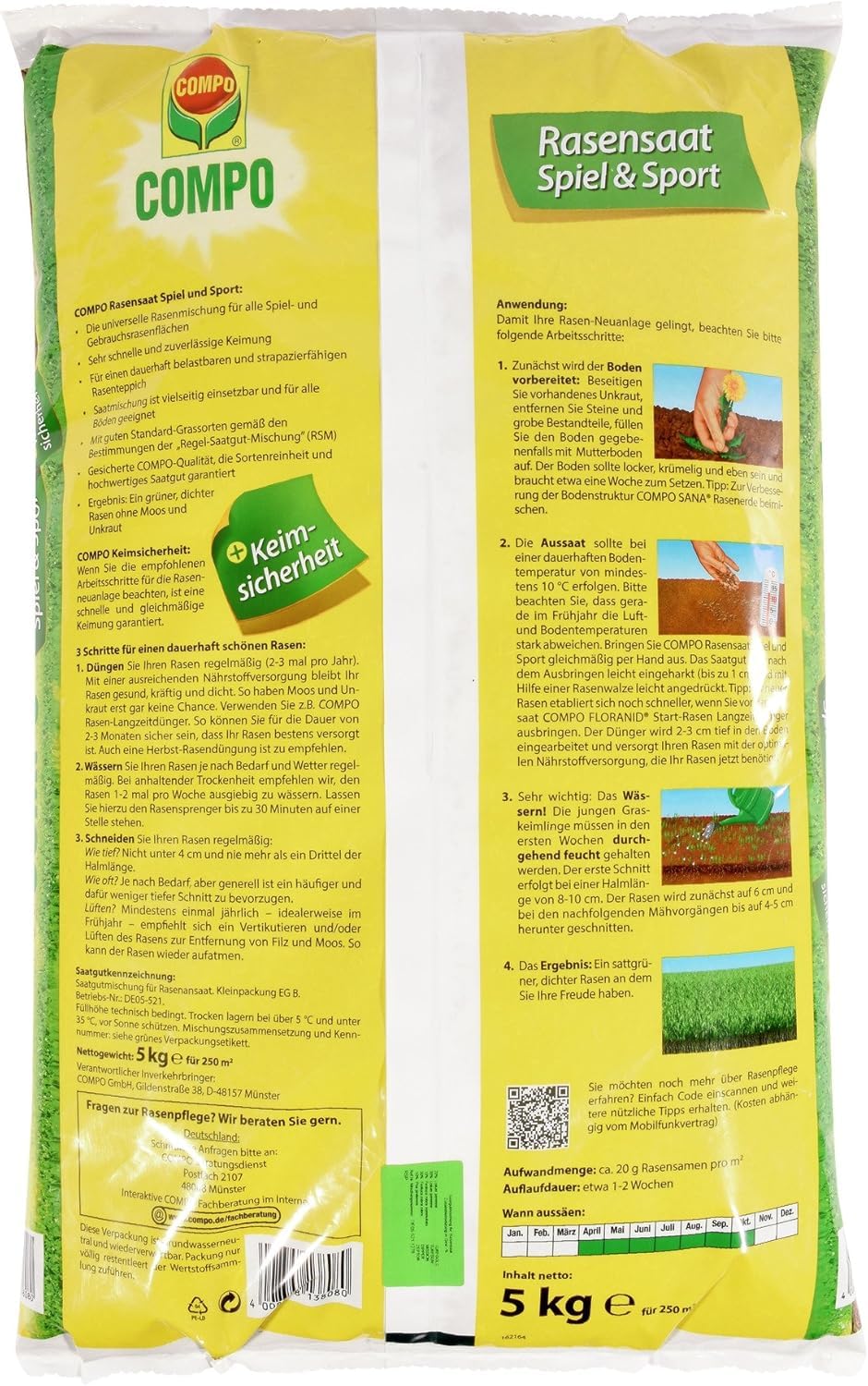 Compo Jeu et sport - Mélange universel de gazon - 5 kg - 250 m²
