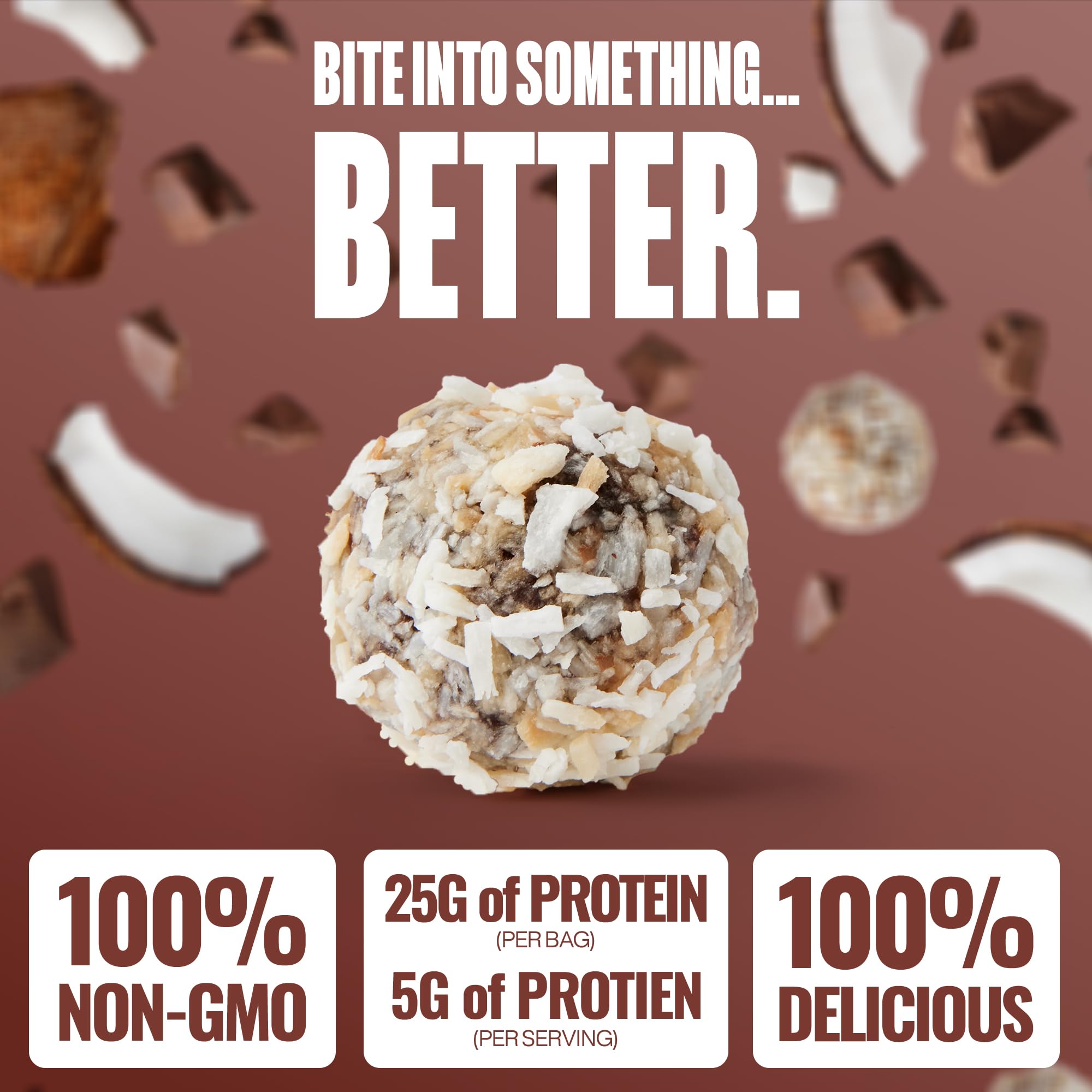 Amazon.com : The GFB Dark Chocolate Coconut Protein Bites - Gluten Free  Protein Balls – Non GMO, Soy Free, Vegan