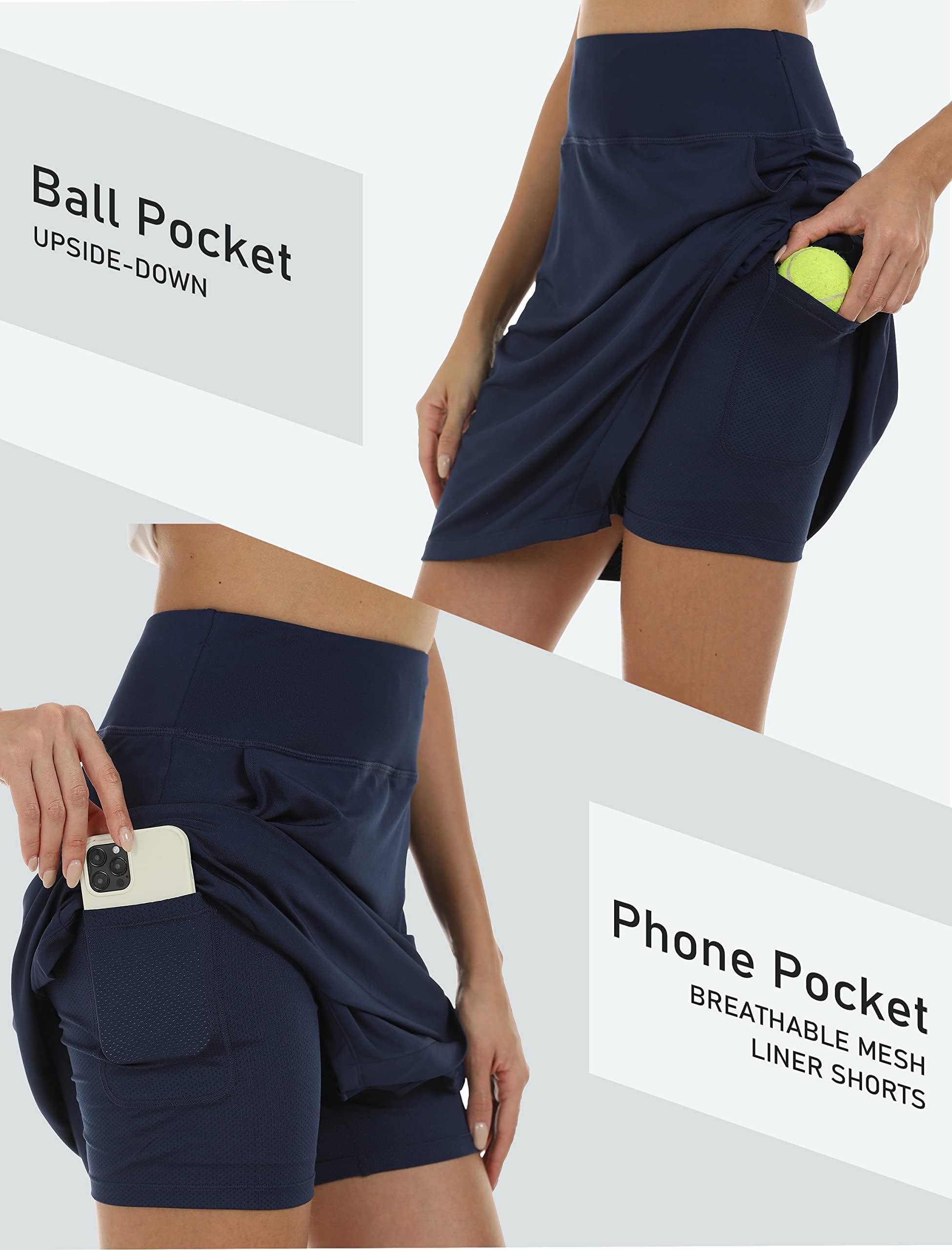 MoFiz Damen Tennisrock Sportlicher mit Shorts Taschen Sommer SkirtRock mit Tunnelzug