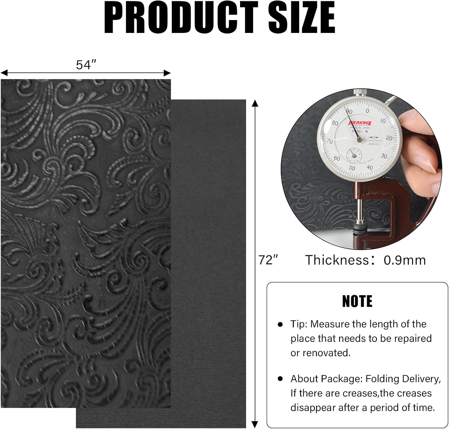 Faux Leather Fabric, 54"x72" Thick Durable Synthetic Upholstery Embossed Leather Vinyl, Soft Smooth Waterproof Durable, Replacement Renovate for Wallets, DIY Project, Furniture, Car Seat 2 Yard-Black