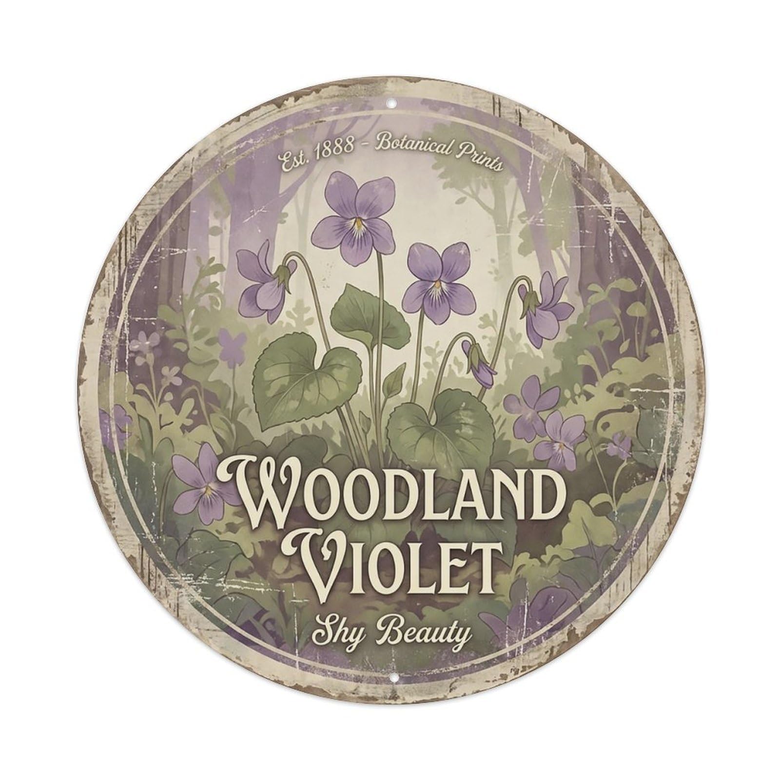 Cxhjca 8X8inch(20X20cm) Vintage Cottagecore Garden Violet Purple Woodland Metal Tin Sign