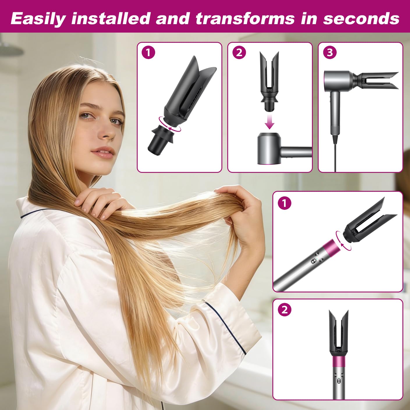 Accessorio lisciante levigante per capelli per Dyson Airwrap HS01/HS05/HS08, parte di ricambio piastra per capelli per asciugacapelli Dyson, con adattatore