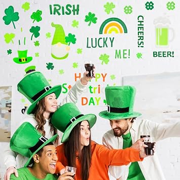 6pcs St Patricks Day Gel Window Clings, Shamrock, Lucky Me, Irish, Rainbow, Gnome Gel Window Clings for St. Patrick's Day Decorations (St Patricks Day)
