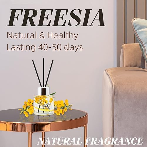 Miniatura 6 de Juego de difusor de varillas con varillas de aceite de aroma a fresia para dormitorio, oficina, gimnasio y alivio del estrés, decoración de