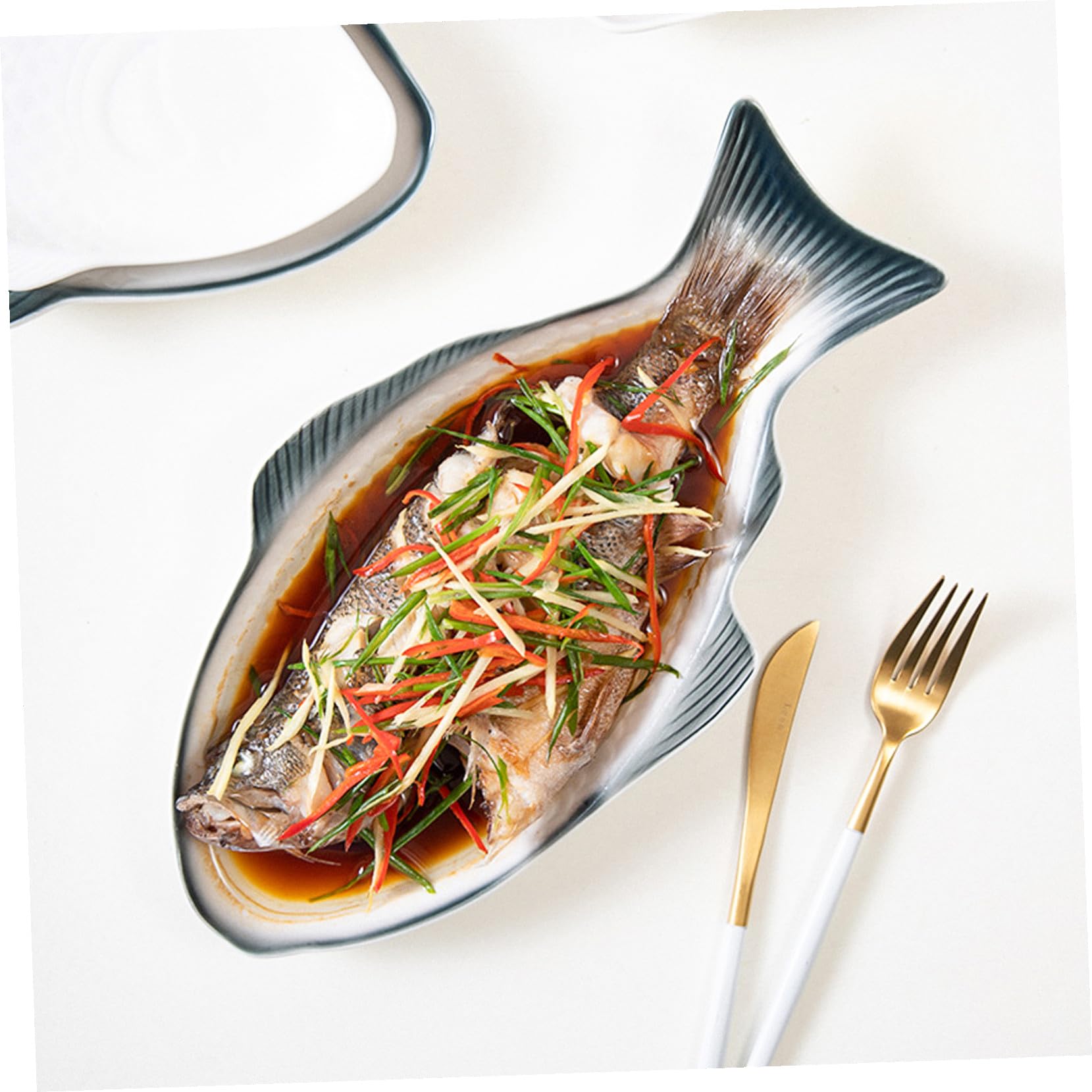 VALICLUD Piatto Forma di Pesce al Vapore in Ceramica Piatto Decorativo per Alimenti per Servire Pesce e Frutti di Mare