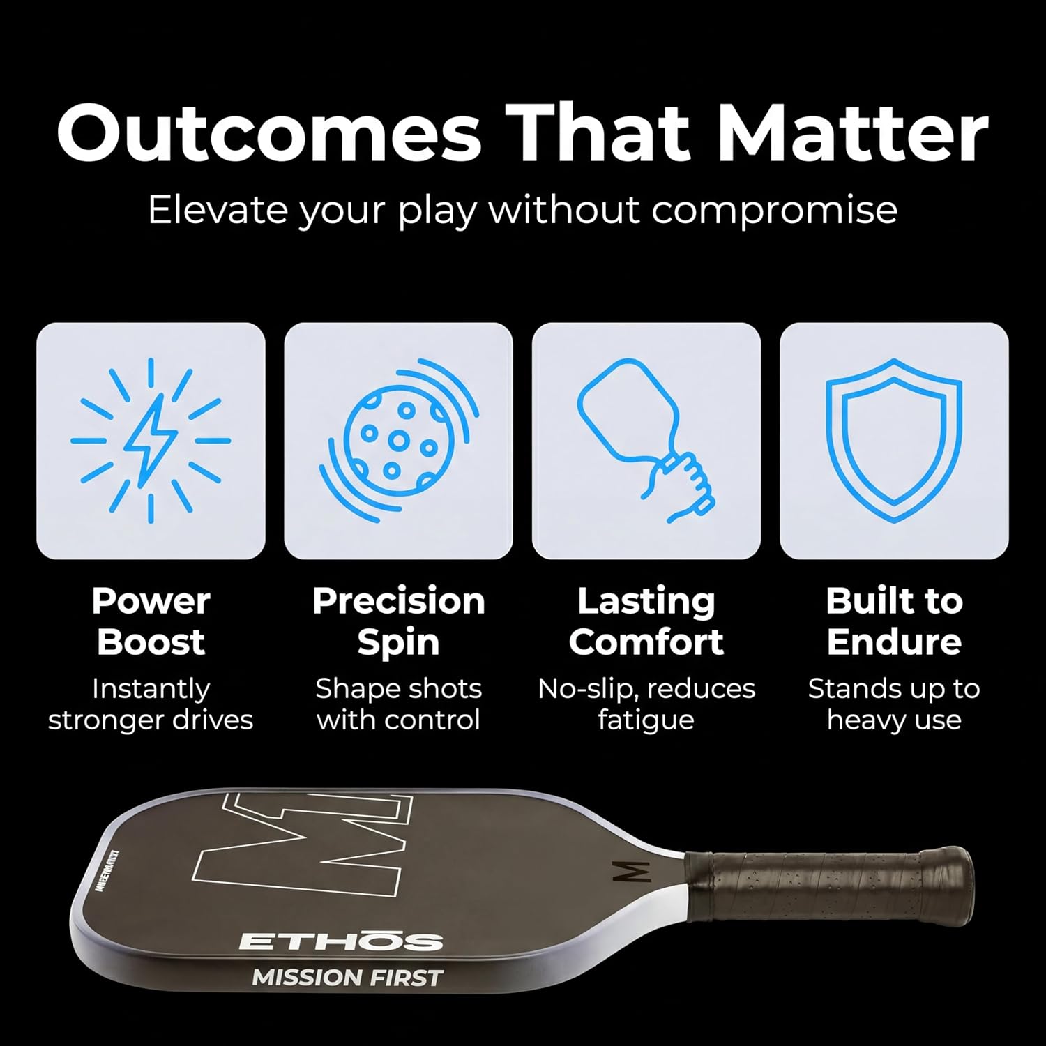 M1 Pickleball Paddles: USAP and PBCor.43 Approved, 16 MM, Elongated, Thermoformed, T700 Raw Carbon Fiber, Strong Power, Control, and Spin, Superior Paddle