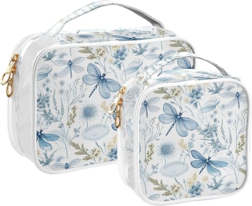 Miniatura 2 de Blue Floral Dragonflies Clear Toiletry Bag for Traveling,2 Pack Makeup Cosmetic Bag with Zipper,Travel Bag for Toiletries,Travel Essentials 21215128