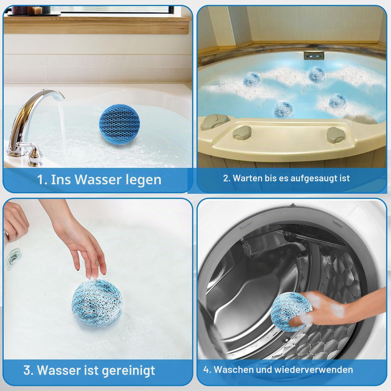 JULMELON Whirlpool-Schaum-Absorber, 2 Stück, Spa- und Pool-Schaum beseitigende Bälle, wiederverwendbar, ölabsorbierender Schwamm, waschbarer Schaum, schwimmender Filter, um Wasser klar sauber zu