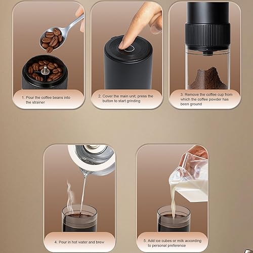 Miniatura 4 de FTVOGUE Molinillo de café recargable por USB, molinillo eléctrico de grano de café con parada automática ajustable, tamaño de molienda ajustable,