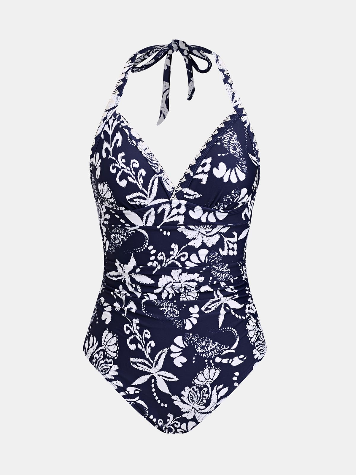 CUPSHE Costume da bagno intero da donna con scollo a V e spalline increspate sulla pancia posteriore cravatta cinghie regolabili Shell Stitch