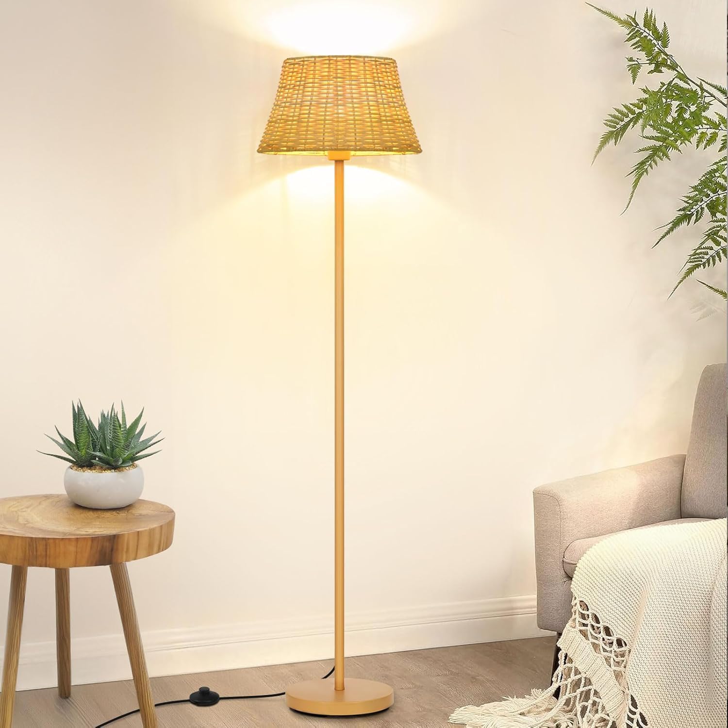 Boho Floor Lamps for Living Room, Rattan Floor Lamp with Woven Wicker ...