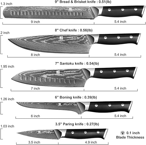 Miniatura 3 de Juego de cuchillos de chef de Damasco de 5 piezas acero inoxidable de alto carbono, juego de cuchillos de cocina profesionales ultra afilados con