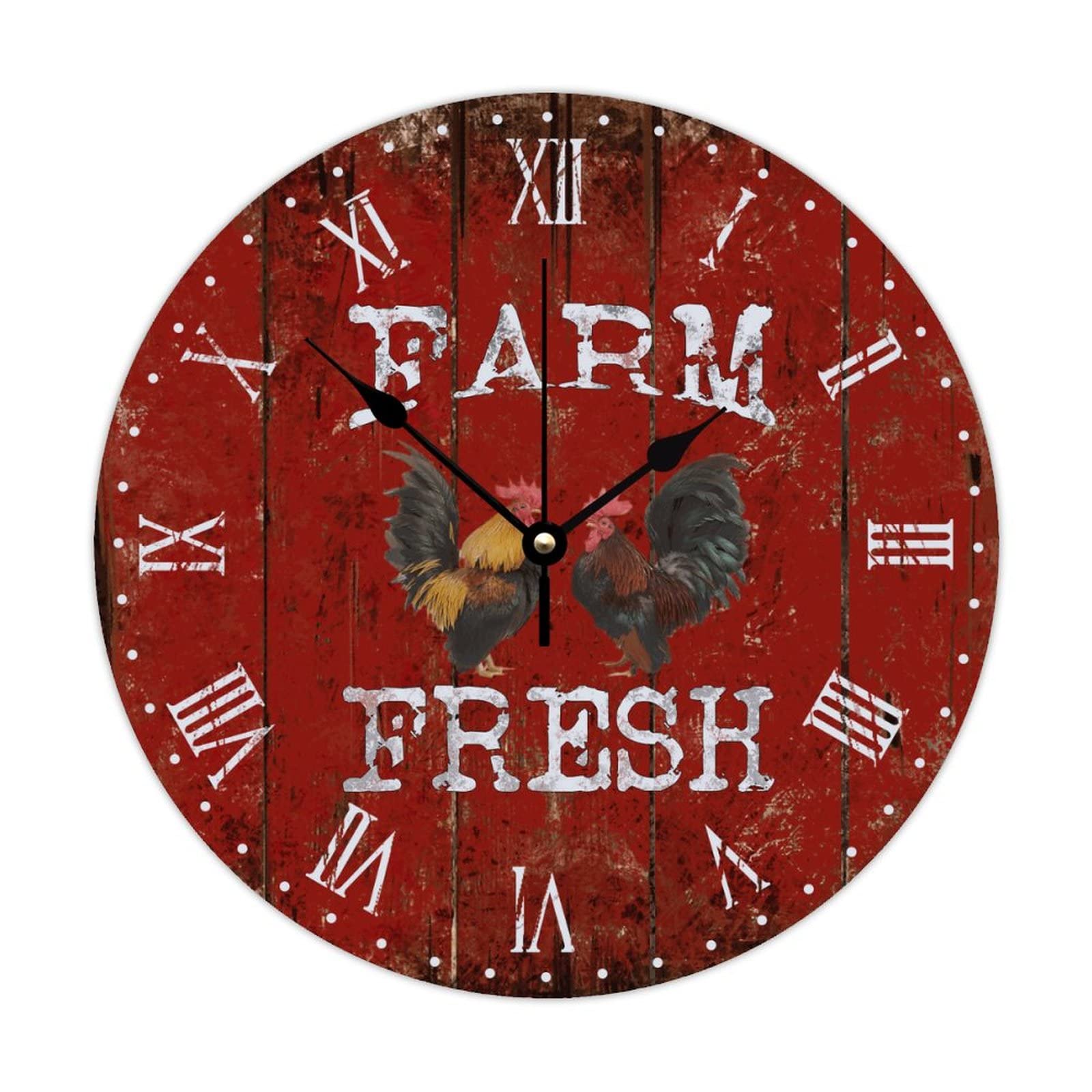 Horloge murale en bois coq 38cm style ferme rustique pour la cuisine