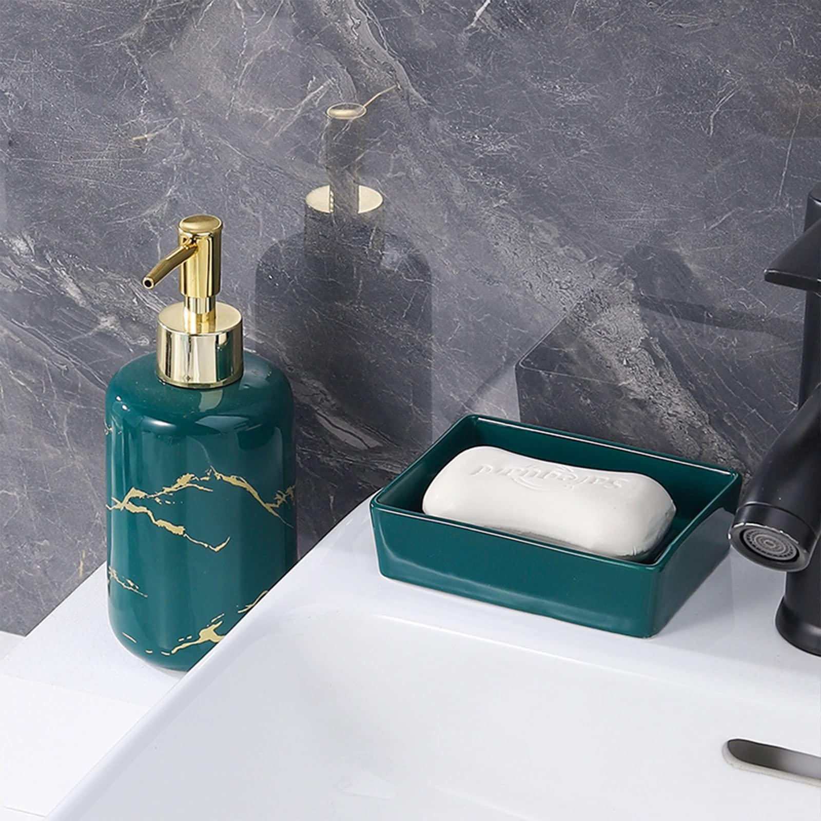 Botella de lavado de manos, dispensador de jabón de vidrio, jabonera rectangular de cerámica y dispensador de loción, baño, cocina, jabonera y dispensador de jabón, negro, jabonera (color: blanco) ( C